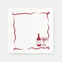 Whimsical Hand Drawn Wine Wedding Chic Maroon Napkins