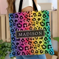 Rainbow Leopard Cheetah Animal Print Pattern Tote Bag