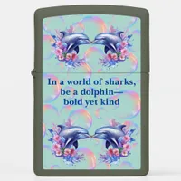 Monogram In a World of Sharks, Be a Dolphin Blue Zippo Lighter