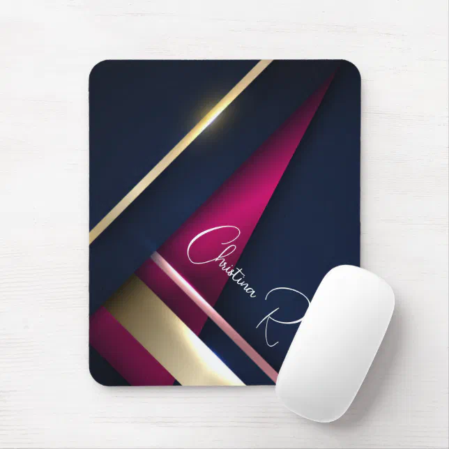 Elegant Abstract Gold Blue Pink Name Mouse Pad