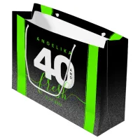 Modern Girly Bright Green 40 and Fresh Large Gift Bag