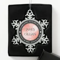 Elegant 35th Coral Wedding Anniversary Snowflake Pewter Christmas Ornament