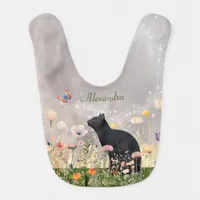 Black Cat in Flowers Baby Bib