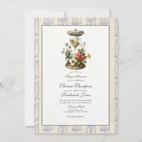 Vintage Floral Hourglass Wedding Invitation