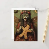 Christmas Vampire Fairy Cat With Gingerbread Postcard