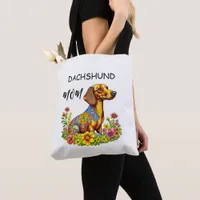 Cute Cartoon AI Dachshund Mom Tote Bag