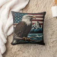 Majestic Eagle on Branch With American Theme Throw Pillow