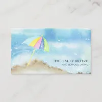 *~* Beach Sand Umbrella Watercolor Sea Ocean QR Business Card