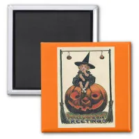 Vintage Halloween Girl on Jack o'Lantern Magnet