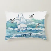 Cute Blue With Name Sail Away  Accent Pillow