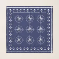 Nautical Blue Ships Anchors and Compass Patterned Scarf