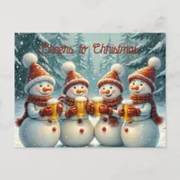 Snowmen cheering and toasting Christmas Postcard