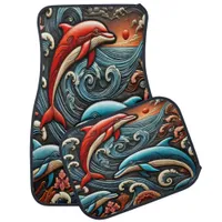 Intricate Colorful Dolphin Relief Art Car Floor Mat