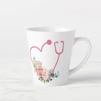 Pretty Floral Stethoscope Heart Latte Mug