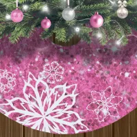 Snowflakes on Glitter Pink ID454 Brushed Polyester Tree Skirt