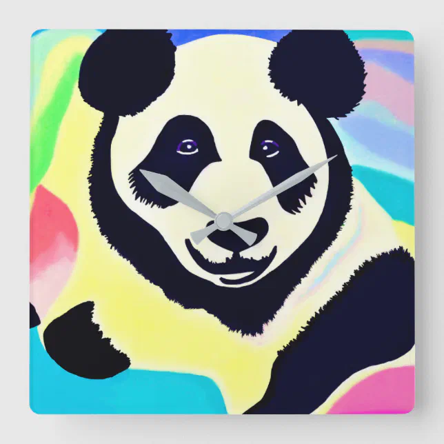 Panda multicolored background square wall clock