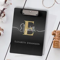 Modern Stylish Black Gold Monogrammed Script Name  Clipboard