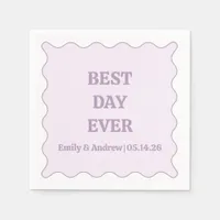 Best Day Ever Lavender Purple Wavy Custom Wedding  Napkins