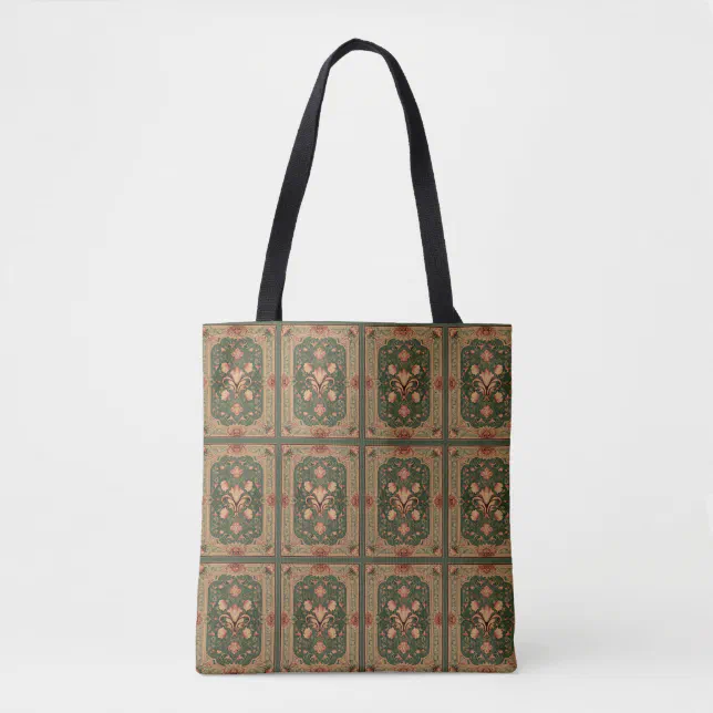 Floral salmon and green classic ornaments tote bag