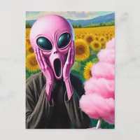 Screaming Pink Alien with Cotton Candy  Postcard