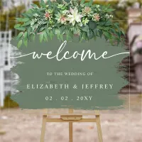 Modern Sage Brush Strokes Wedding Welcome  Acrylic Sign