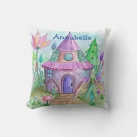 Aqua Fairy and Fairy House Throw Pillow