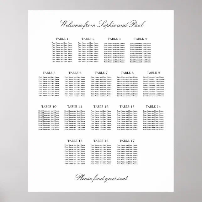 17 Table Elegant Minimalist Seating Chart