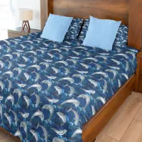 Dolphins in Dark Blue Ocean with Fish Duvet Cover