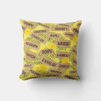 Hawaiian Beaches and Hibiscus Flowers on Yellow Throw Pillow