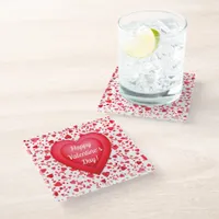 Valentine's Day Red Confetti Hearts Pattern Glass Coaster