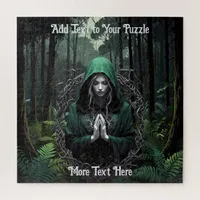 Mystical Green Figure in moody Woods Praying Jigsaw Puzzle