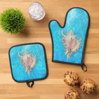 Conch Shell "Beach Life" Oven Mitt & Pot Holder Set