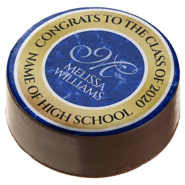 Elegant Graduation Monogram Blue Marble Gold Foil Chocolate Covered Oreo