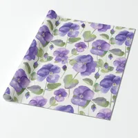 Watercolor Style Purple Pansy Type Flowers  Wrapping Paper