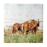 Ready For Work, Two Draft Horses Tile