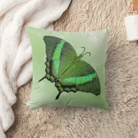 Green butterfly on light green  - romantic  throw pillow