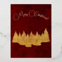 Merry Christmas - minimalist - golden fir trees Foil Holiday Postcard