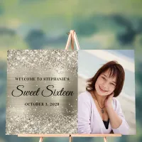 Glittery Platinum Foil Sweet Sixteen Welcome Acrylic Sign