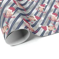 Silver & Blue Stripes Santa Hats Custom Photo Wrap Wrapping Paper