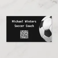 Minimal Soccer Ball Black QR Code Football Coach Business Card