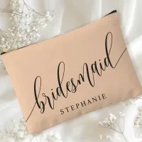 Soft Peach Bridesmaid Modern Calligraphy Accessory Pouch