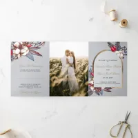 Winter Cotton Dusty Blue Red Berries Wedding Tri-Fold Program