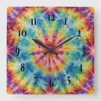 Tie Dye Spiral in Magenta Square Wall Clock