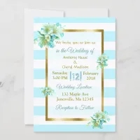 Blue and Gold Floral Wedding Invitations