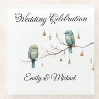 Rustic Woodland Love Birds Celebration Glass Coaster