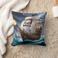 Pirate Ship Battles Stormy Seas Throw Pillow