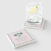 Pink Green Retro Pickleball 30th Birthday Stone Coaster