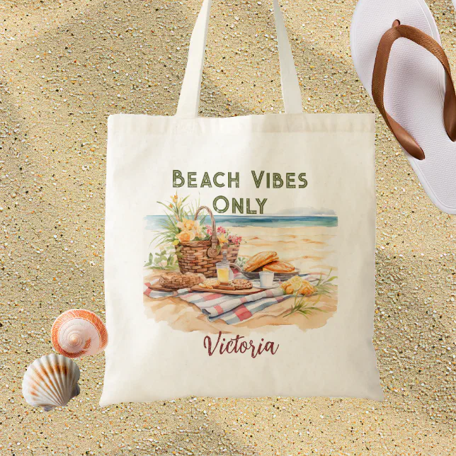 Beach Vibes Only Personalized Beach Tote Bag