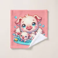 Cute pink Piggy and Piglets in water | Bath Towel Set