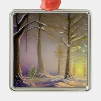 The Little Christmas Tree in the Forest Metal Ornament